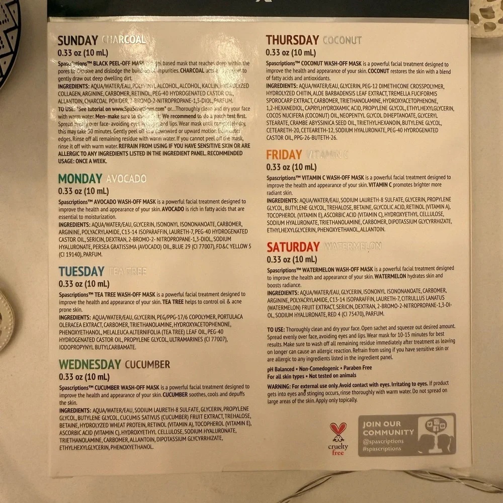 SpaScriptions 7 Day Mask Set - Multicolor - Picture 3 of 3
